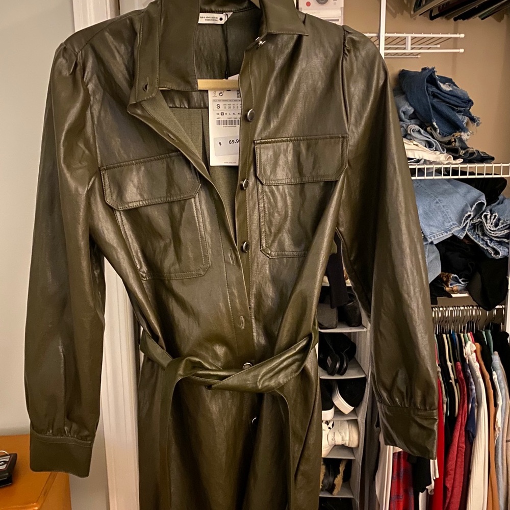 Dark green leather dress